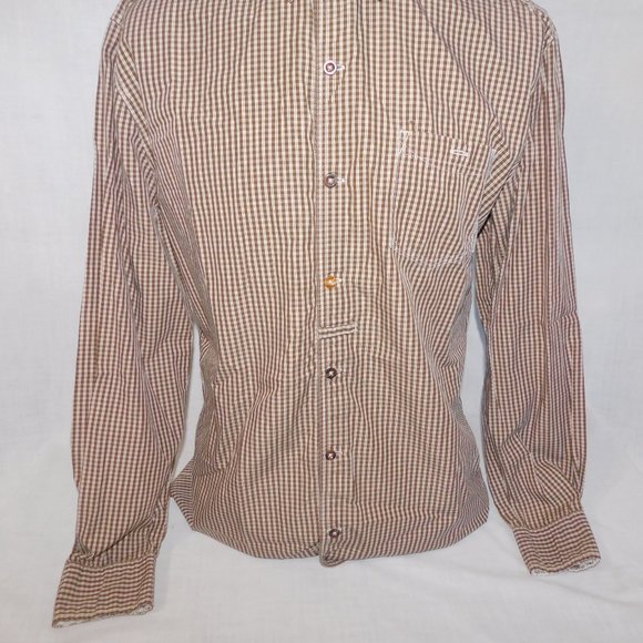 Mavi Mens L Brown White Check gingham button front long sleeve shirt - Picture 4 of 10